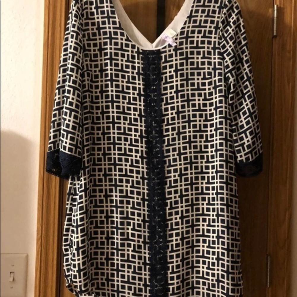 Alya Black and White Geometric Dress Size Large